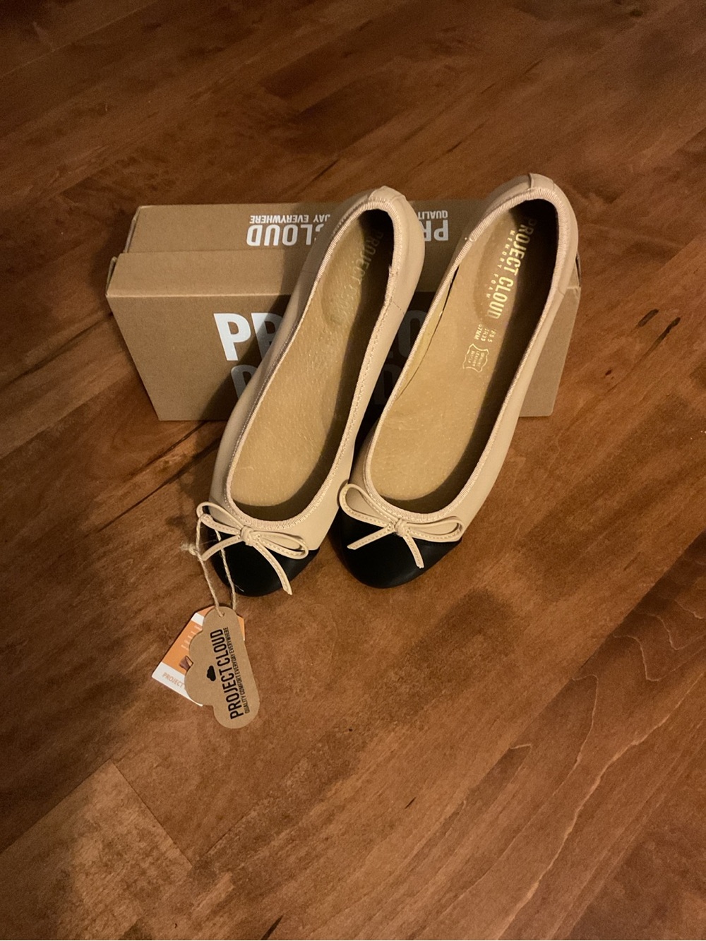 NWT Project Cloud Nude & Black Cap Toe Ballet Flats Size 8.5
